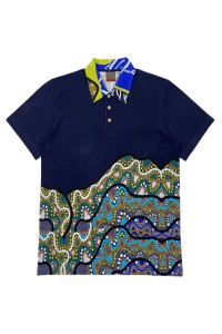 訂做寶藍短袖Polo恤 自主設計DIY  花紋領  活性染印花 工業公司  Polo恤製造商  P1615